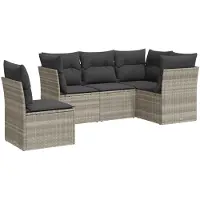 vidaXL 5-tlg. Garten-Sofagarnitur mit Kissen Hellgrau Poly Rattan