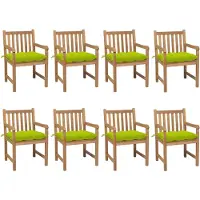 vidaXL Gartenstühle 8 Stk. mit Hellgrünen Kissen Massivholz Teak