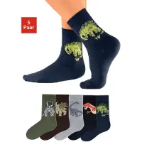 H.I.S. Socken H.I.S "Kindersocken Jugendliche Motivsocken", Jungen, Gr. 19-22, Sockengröße, bunt, Baumwolle, Elasthan, Polyamid, uni und gemustert, elastisch, Socken Socken, mit Dinosauriermotiven