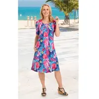 HEINE Druckkleid "Druck-Kleid", Damen, Gr. 38, Normalgrößen, lila (schwarz, violett, bedruckt), 100% Polyester, bedruckt, geblümt, gemustert, mehrfarbig, kurz, Rundhals, Kleider Druckkleid