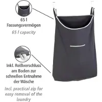 Wenko Wäschesortierer "Canguro", grau (dunkelgrau), B:52cm H:81cm T:10cm, Baumwolle, Edelstahl, Wäschesammler, Wäschesortierer, Baumwolle, 65 l