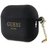 GUESS GUAP2LECG4K AirPods Pro 2 (2022/2023) Hülle schwarz/schwarz Flüssigsilikon Glitzer-Dreieck-Anhänger