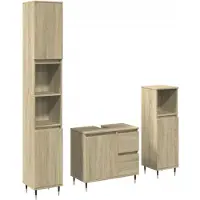 vidaXL 3-tlg. Badmöbel-Set Sonoma-Eiche Holzwerkstoff