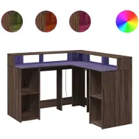 vidaXL LED-Schreibtisch Braun Eichen-Optik 130x130x91 Holzwerkstoff