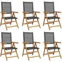 vidaXL Klappstuhl Verstellbar 6 Stk. Schwarz Poly Rattan Massivholz