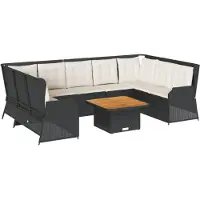 vidaXL 7-tlg. Garten-Lounge-Set mit Kissen Schwarz Poly Rattan