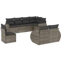 vidaXL 8-tlg. Garten-Sofagarnitur mit Kissen Grau Poly Rattan