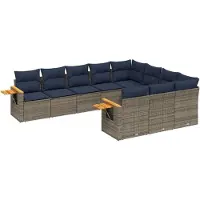 vidaXL 10-tlg. Garten-Sofagarnitur mit Kissen Grau Poly Rattan