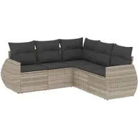 vidaXL 5-tlg. Garten-Sofagarnitur mit Kissen Hellgrau Poly Rattan