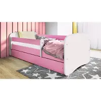 WFL GROUP Kinderbett Rosa 70x140 80x160 80x180 cm – mit Matratze, Rausfallschutz und Schublade – Jugendbett für Mädchen – Stabil und Sicher – Rosa – 140x70 cm