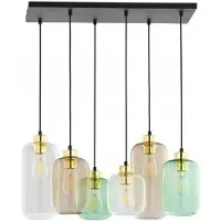 TK Lighting Hängeleuchte Marco Green, 6-flg. klar/grün/braun