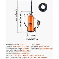 Vevor Industrial Concrete Sprayer with Wheeled Cart, 14L Stainless Steel Sprayer, Heavy Duty Tri-Poxy Pump Sprayers, 52cm Wand, 1.2m & 3m Hoses, 2 Brass Nozzles for Construction, Lawn & Garden