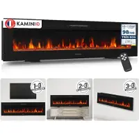 KAMINIO Elektrokamin MARLON - Elektrischer 3-in-1 Kamin mit Heizung, 3D-Flammeneffekt, 12 Flammenfarben, Fernbedienung - 70 Zoll