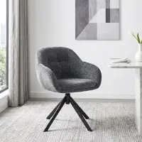 Duhome Loungesessel Armlehnstuhl aus Chenille-Stoff, Schminktisch Stuhl Esszimmerstuhl Sitzschale 360° drehbar, Grau