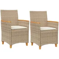 vidaXL Gartenstühle mit Kissen 2 Stk. Beige Poly Rattan Massivholz