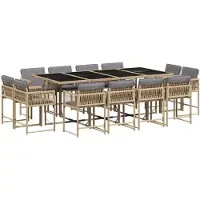 vidaXL 13-tlg. Garten-Essgruppe mit Kissen Beigemischung Poly Rattan