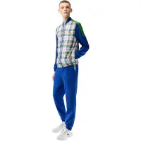 Lacoste Sport Komplett-Trainingsanzug für Herren, Hose + Jacke, blau-grün kariert XS