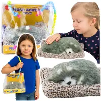 Leantoys Schlafender Husky auf einem Kissen, Figur mit Fellbeutel und Geräuschen