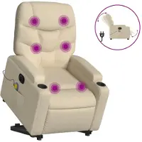 vidaXL Elektrischer Massagesessel mit Aufstehhilfe Creme Stoff