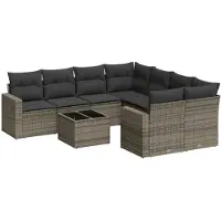 vidaXL 9-tlg. Garten-Sofagarnitur mit Kissen Grau Poly Rattan