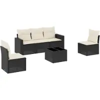 vidaXL 6-tlg. Garten-Sofagarnitur mit Kissen Schwarz Poly Rattan