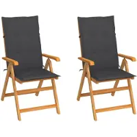 vidaXL Klappstühle 2 Stk. mit Anthrazit Kissen Massivholz Teak