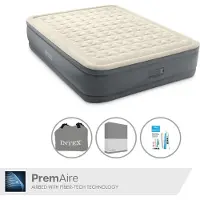 Intex Luftbett - 2 Personen - 152 x 203 x 46 cm - Grau - Mit elektrischer Pumpe, Spannbettlaken Anthrazit en Reperaturset
