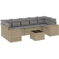vidaXL 8-tlg. Garten-Sofagarnitur mit Kissen Beige Poly Rattan