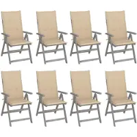 vidaXL Verstellbare Gartenstühle mit Auflagen 8 Stk. Grau Akazienholz