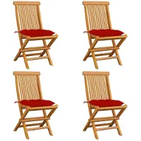 vidaXL Klappstühle mit roten Kissen, 4 Stück, Massivholz Teakholz
