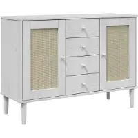 vidaXL Sideboard SENJA Rattan-Optik Weiß 112x40x80 cm Kiefernholz