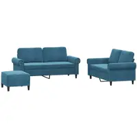vidaXL 3-tlg. Sofagarnitur mit Kissen Blau Samt