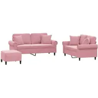 vidaXL 3-tlg. Sofagarnitur mit Kissen Rosa Samt