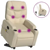 vidaXL Massagesessel mit Aufstehhilfe Creme Stoff