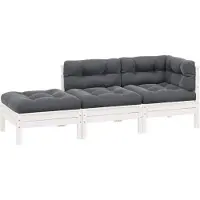 vidaXL 3-tlg. Garten-Lounge-Set mit Kissen Weiß Kiefer Massivholz