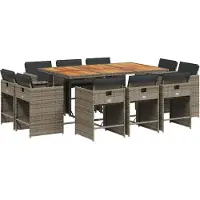 vidaXL 11-tlg. Garten-Essgruppe mit Kissen Grau Poly Rattan