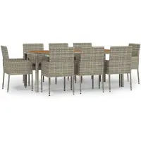 vidaXL 9-tlg. Garten-Essgruppe mit Kissen Grau Poly Rattan