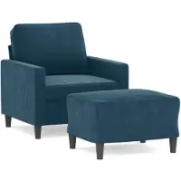 vidaXL Sessel mit Hocker Blau 60 cm Samt