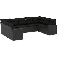 vidaXL 9-tlg. Garten-Sofagarnitur mit Kissen Schwarz Poly Rattan
