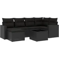 vidaXL 7-tlg. Garten-Sofagarnitur mit Kissen Schwarz Poly Rattan