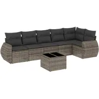 vidaXL 7-tlg. Garten-Sofagarnitur mit Kissen Grau Poly Rattan