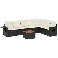 vidaXL 8-tlg. Garten-Sofagarnitur mit Kissen Schwarz Poly Rattan