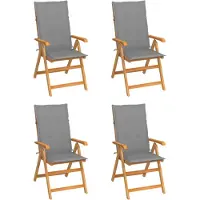vidaXL Klappstühle, 4er-Set mit grauen Kissen, aus massivem Teakholz