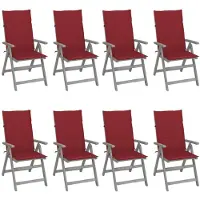 vidaXL Verstellbare Gartenstühle mit Auflagen 8 Stk. Grau Akazienholz