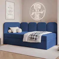 Ravio Jugendbett FINO 120x200 Links Bettkasten Bonellmatratze Indigoblau Velours