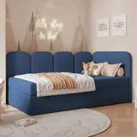 Ravio Jugendbett FINO 100x200 Rechts Bettkasten Bonellmatratze Blau Bouclé
