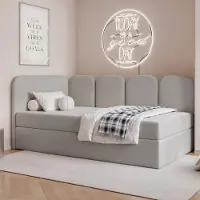 Ravio Jugendbett FINO 90x200 Links Bettkasten Bonellmatratze Grau Velours
