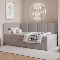 Ravio Jugendbett FINO 100x200 Links Bettkasten Bonellmatratze Kühles Beige Bouclé