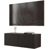 Idohome TV-Lowboard Angel 100 cm Schwarz Matt -TV-Schrank, Hängeschrank, LED, Push-to-Open, Fernsehschrank, geriffelte Front, Medienmöbel, Wohnzimmer