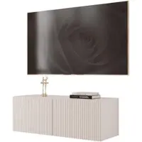 Idohome TV-Lowboard Angel 100 cm Kaschmir Matt -TV-Schrank, Hängeschrank, LED, Push-to-Open, Fernsehschrank, geriffelte Front, Medienmöbel, Wohnzimmer